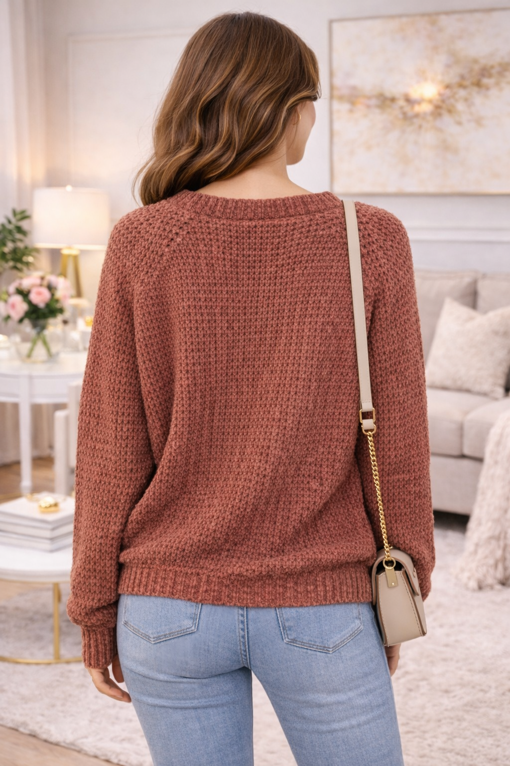 Suéter Tejido Básico para Mujer – Suéter Casual Elegante Manga Larga