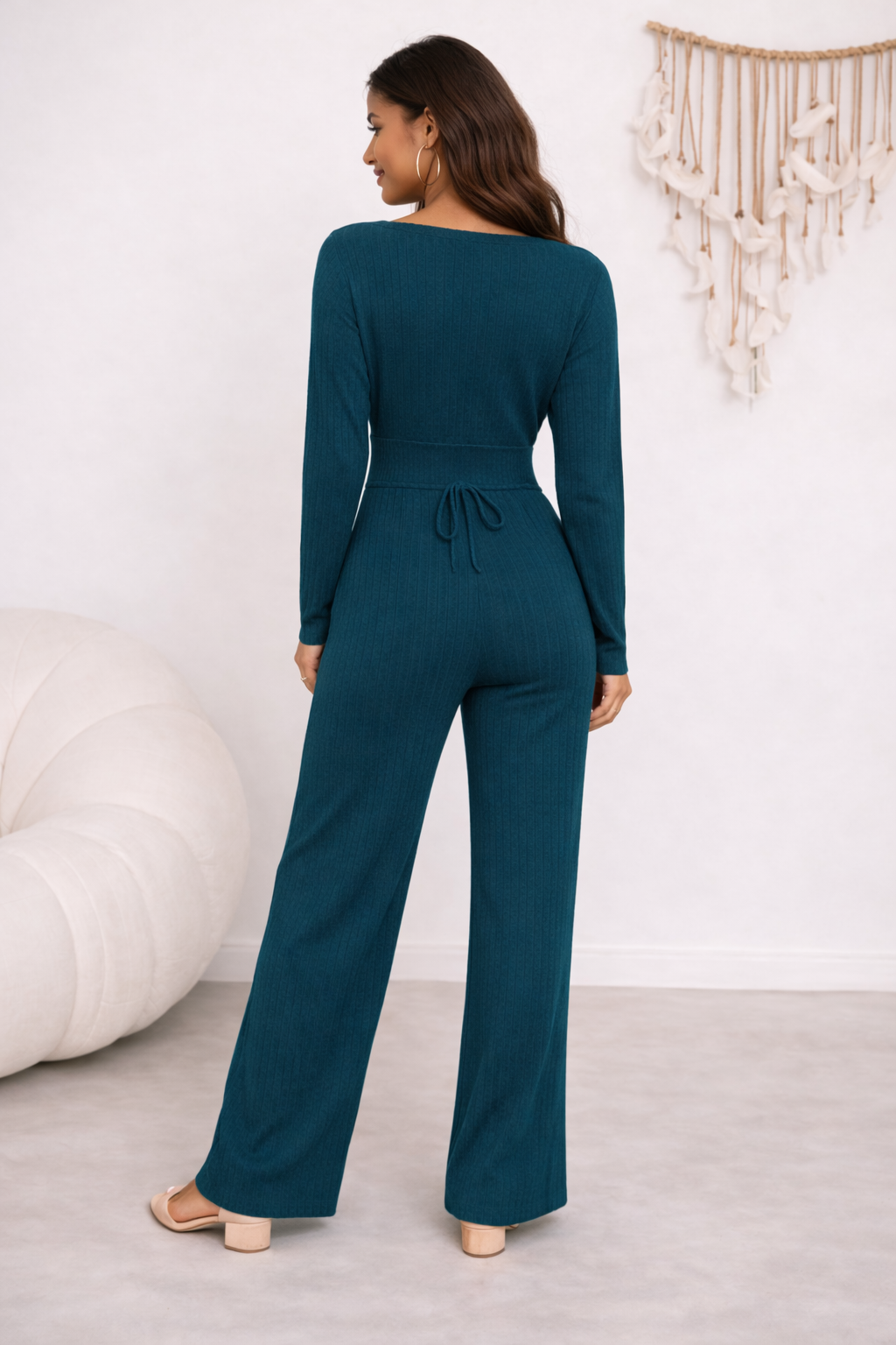 Jumpsuit Mujer Ajustado con Cordón – Mono Largo Elegante Casual