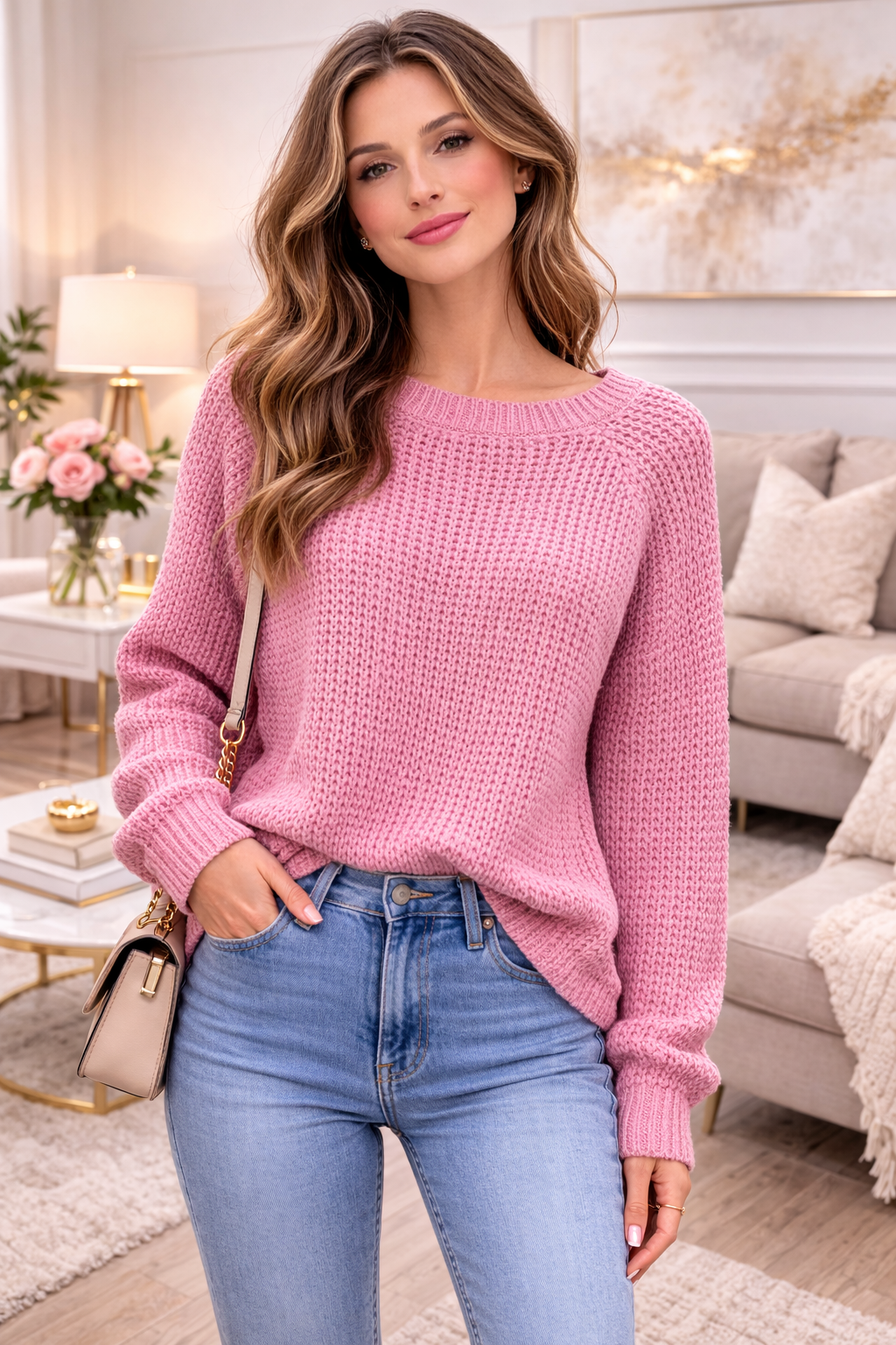 Suéter Tejido Básico para Mujer – Suéter Casual Elegante Manga Larga