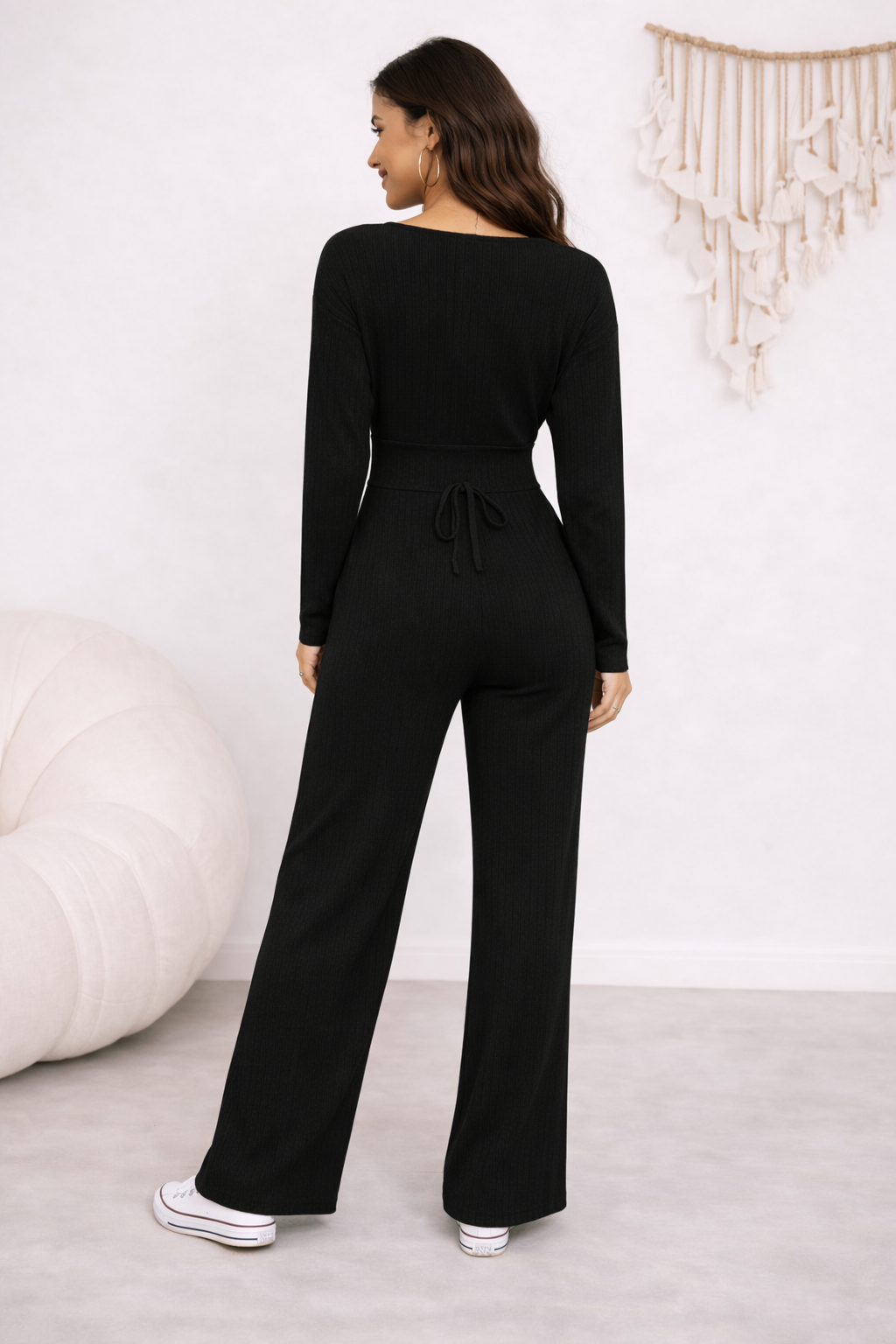 Jumpsuit Mujer Ajustado con Cordón – Mono Largo Elegante Casual