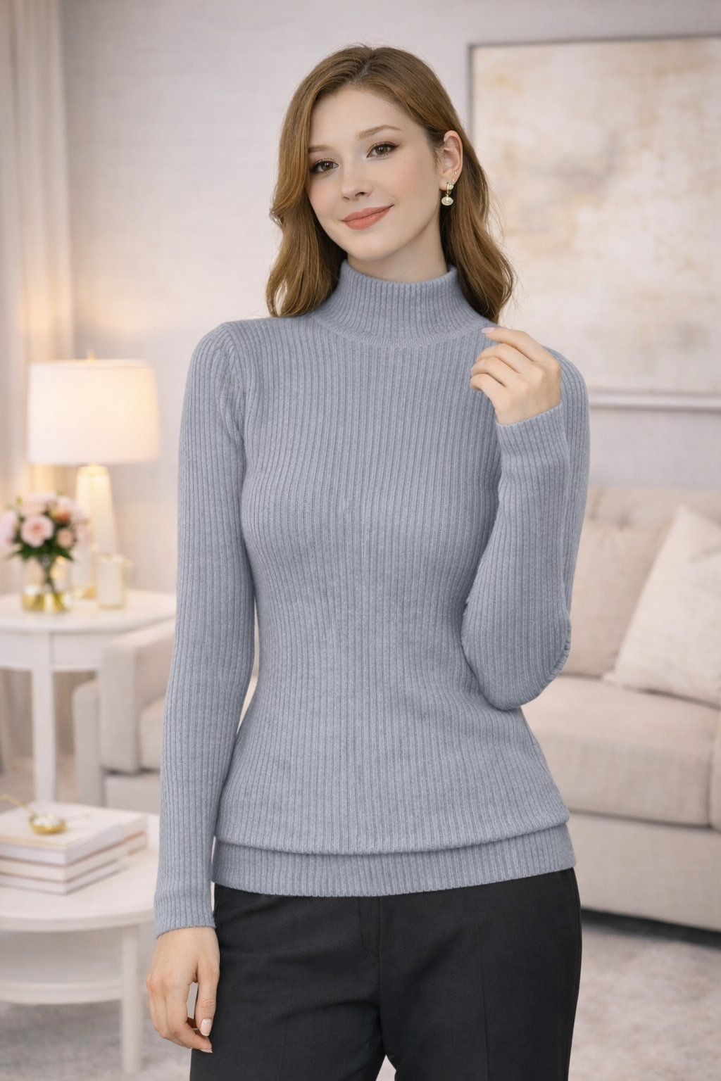 Suéter Unitalla Cuello Alto Tejido para Mujer – Básico Elegante Manga Larga