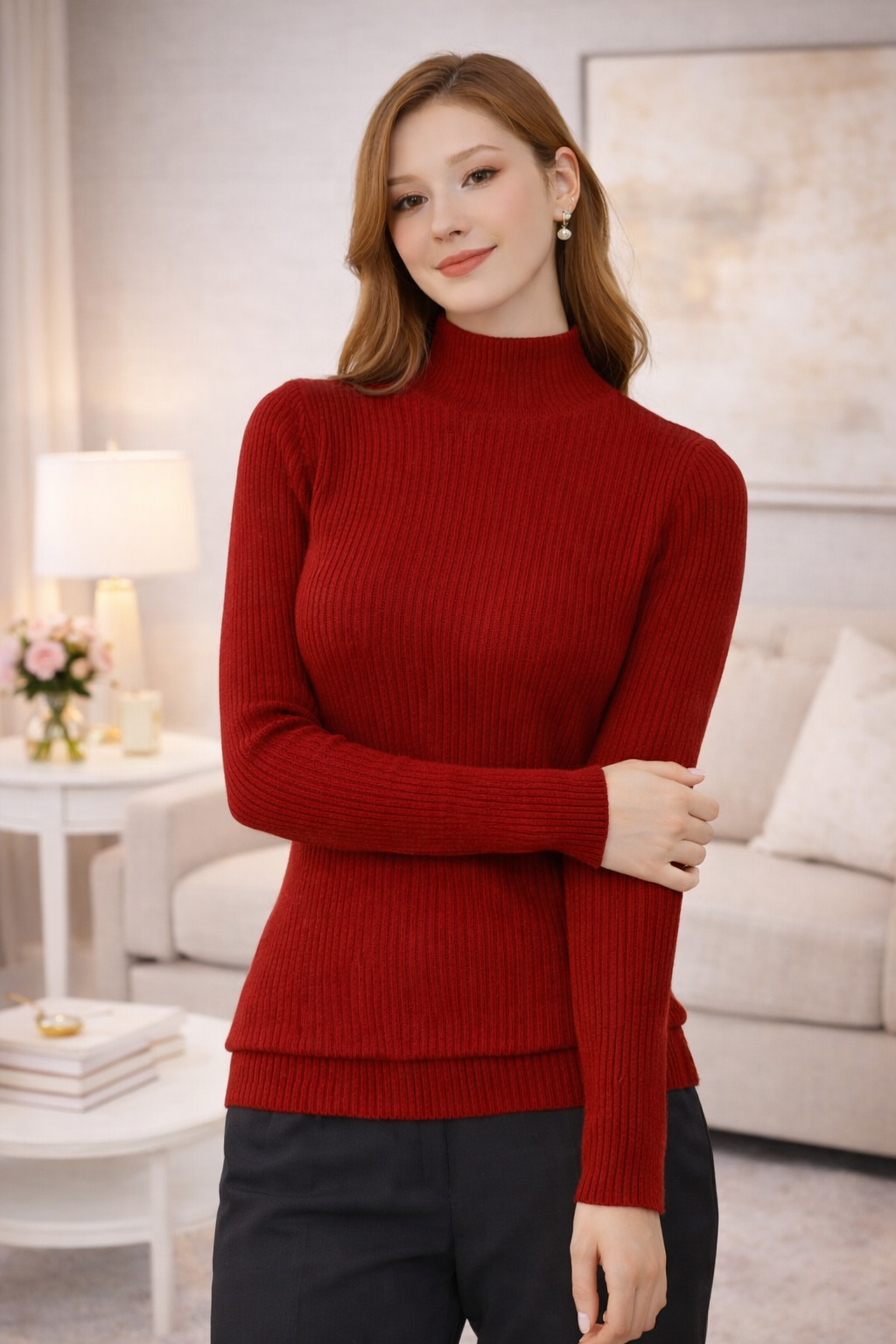 Suéter Unitalla Cuello Alto Tejido para Mujer – Básico Elegante Manga Larga