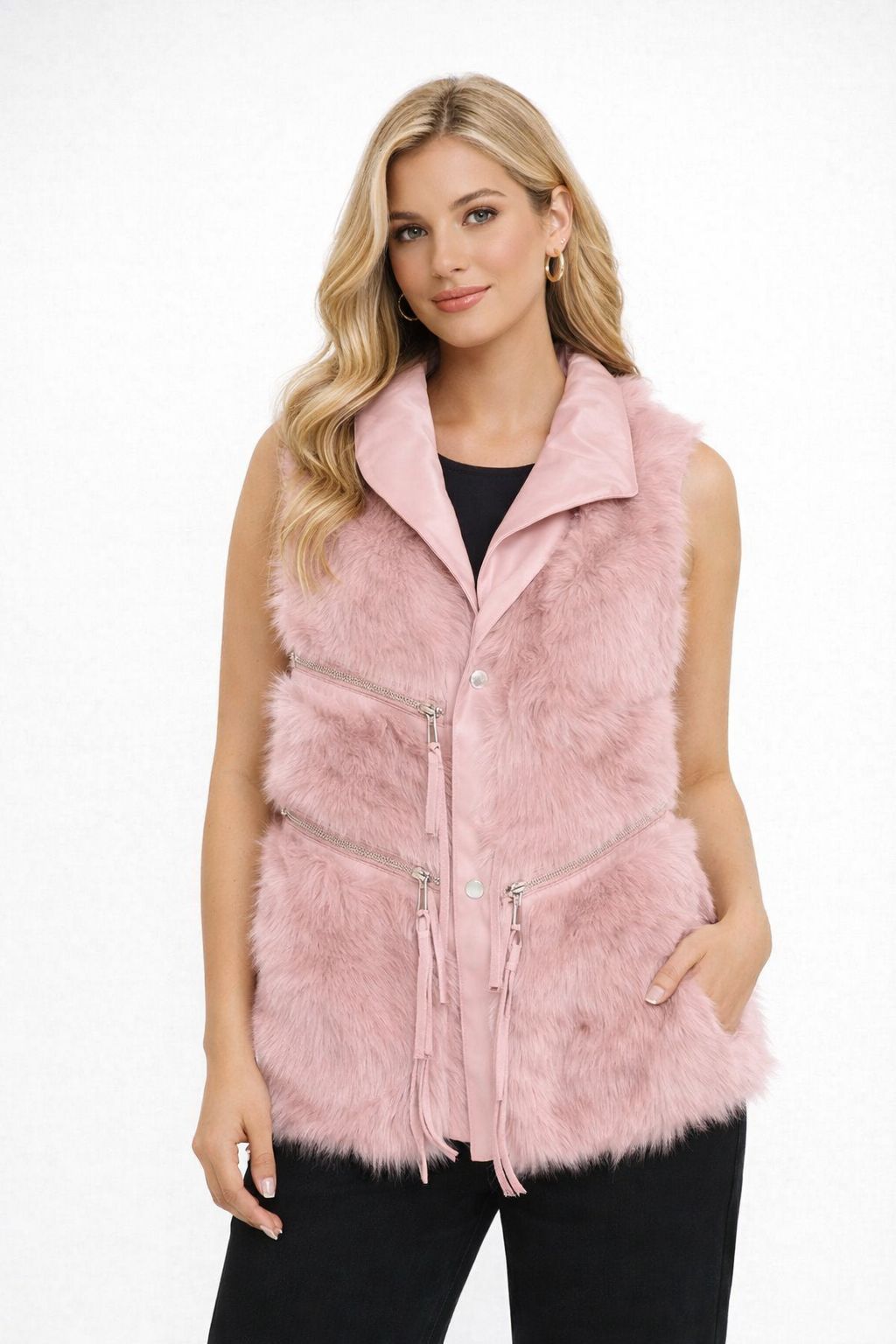 Chaleco Peluche Mujer Moda – Chaleco Acolchado Elegante con Bolsas y Cierre