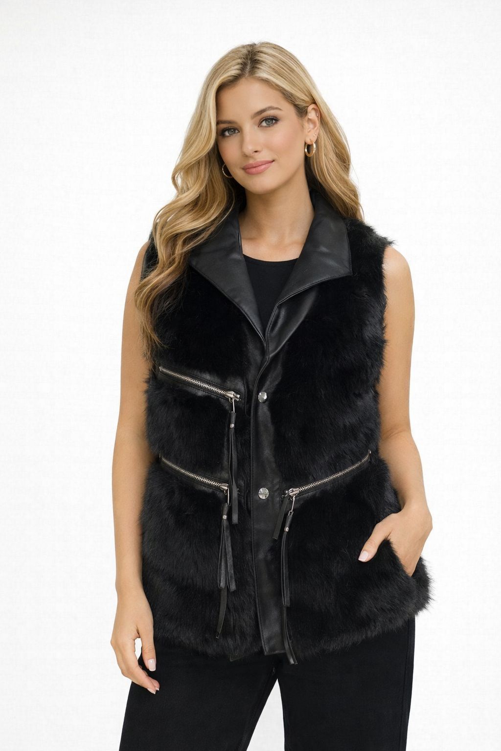 Chaleco Peluche Mujer Moda – Chaleco Acolchado Elegante con Bolsas y Cierre