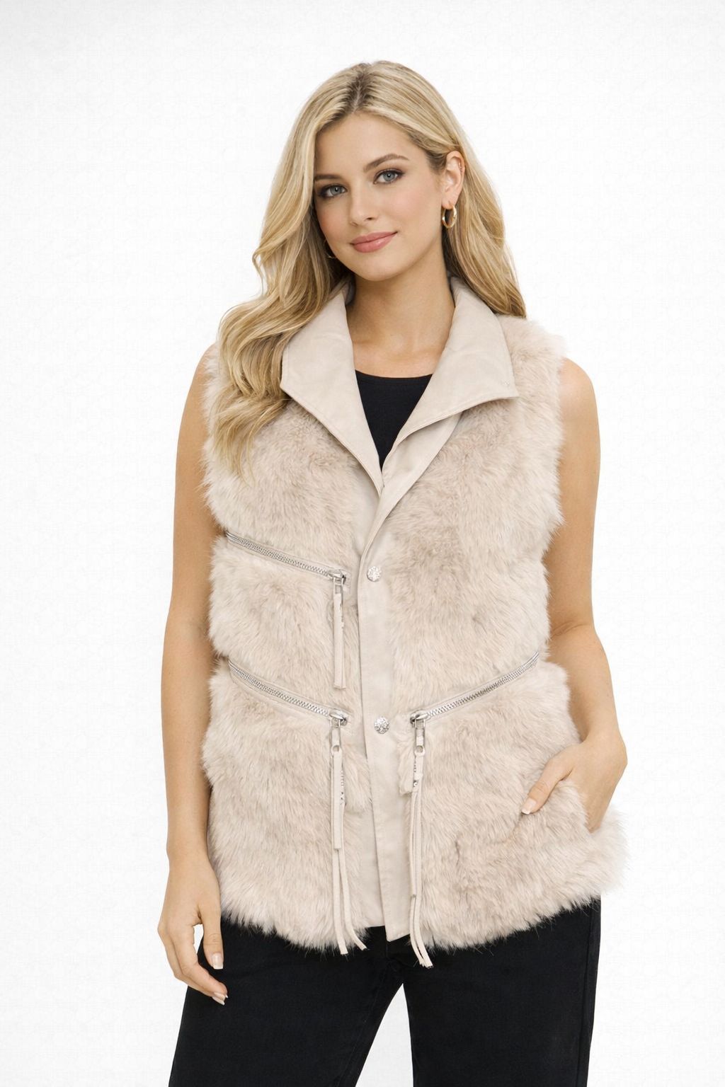 Chaleco Peluche Mujer Moda – Chaleco Acolchado Elegante con Bolsas y Cierre